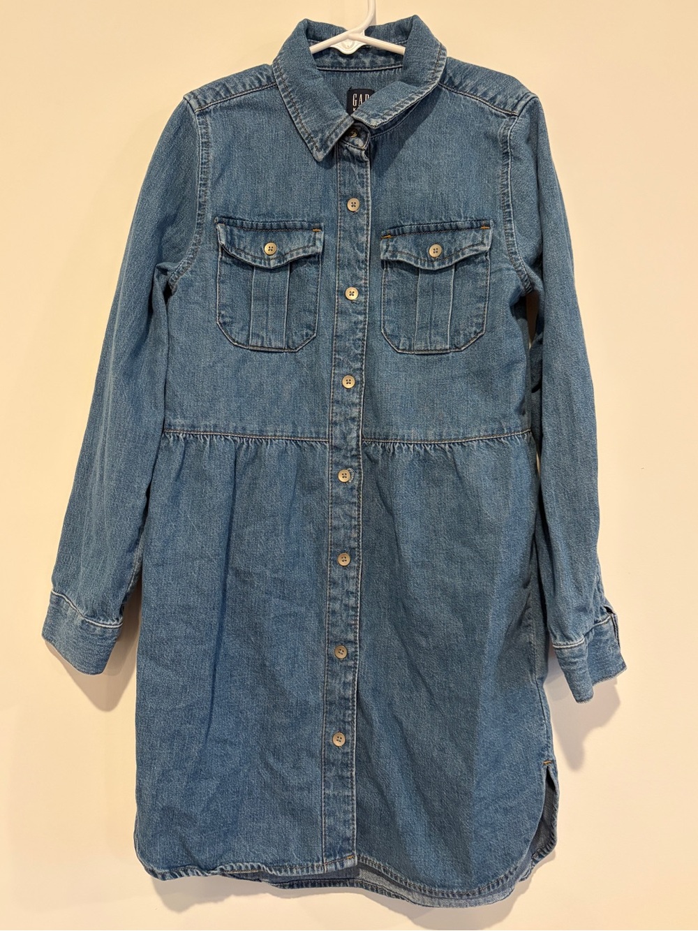 Gap Kids Size M 8 Blue Denim Long Sleeve Button Front Babydoll Utility Dress
